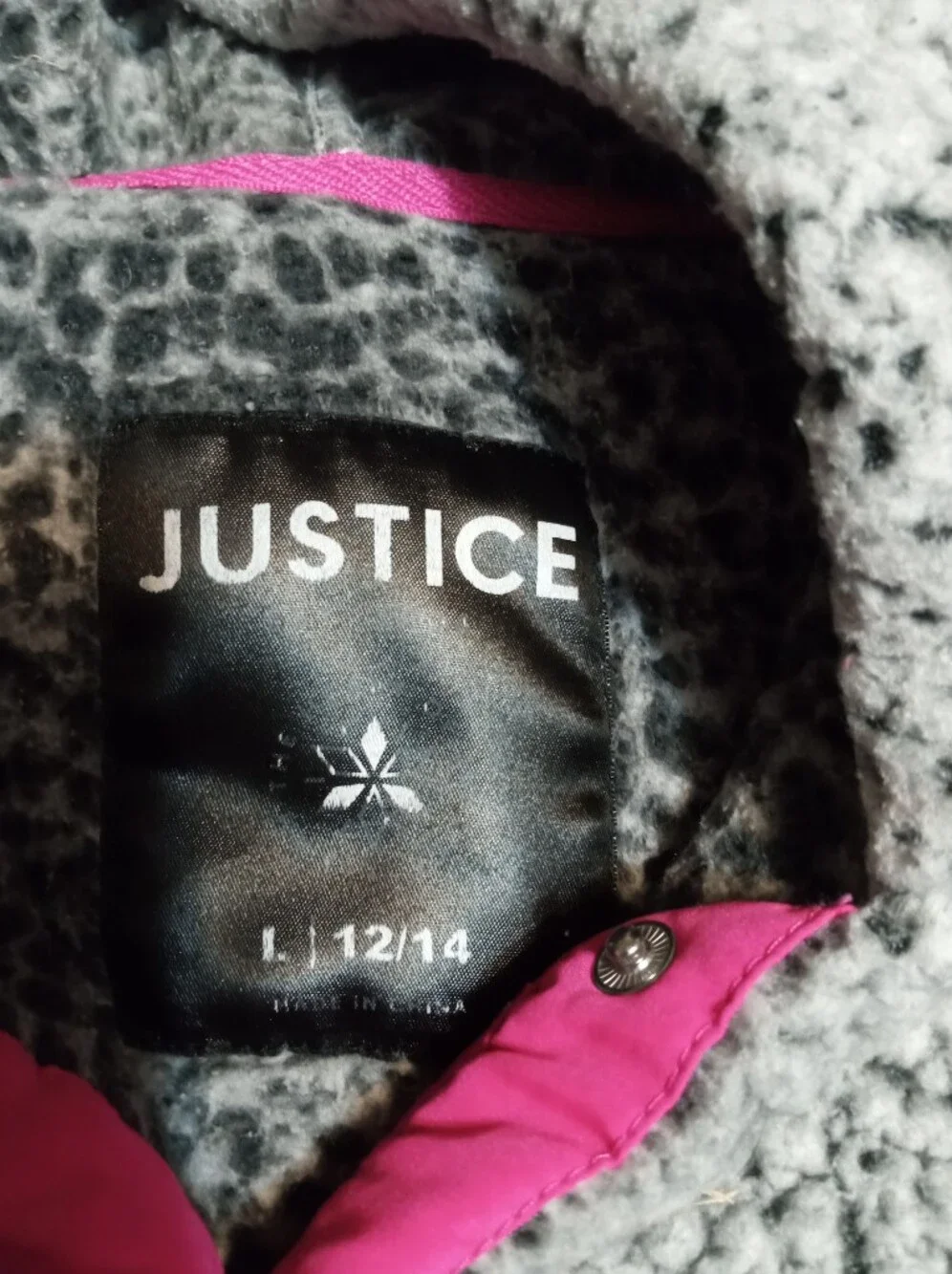 Justice Gray Sherpa Jacket with Hot Pink Accents